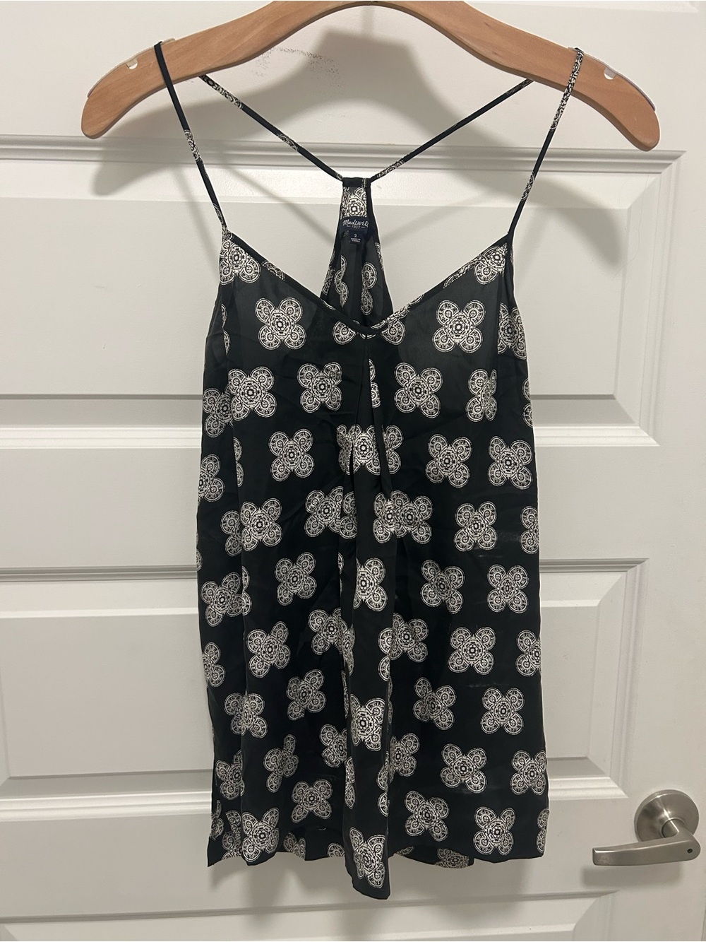 Madewell Black Cami with White Floral Medallion Print Silk